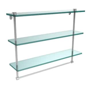 22 in. L x 18 in. H x 5 in. W 3-Tier Clear Glass Bathroom Shelf with Towel Bar in Polished Chrome