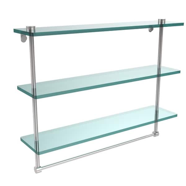 Allied Brass 22 in. L x 18 in. H x 5 in. W 3-Tier Clear Glass Bathroom Shelf with Towel Bar in Polished Chrome