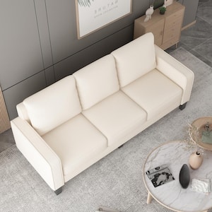 75 in. W Beige Polyester 3-Seater Comfortable Rectangle Sofa