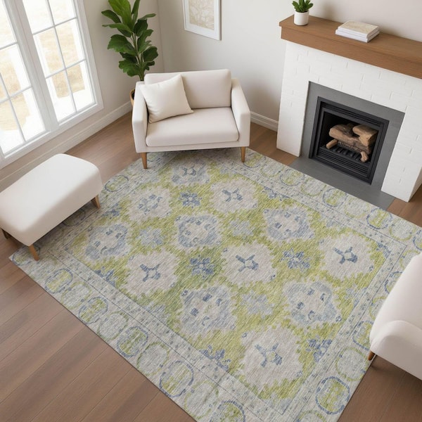 Mayfield Premium Machine Washable Abstract AMF1760 Aloe 8 ft. x 10 ft. Area Rug