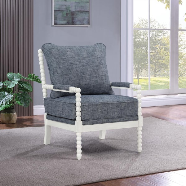 OSP Home Furnishings Kaylee Indigo Fabric Spindle Side Chair with Antique White Frame