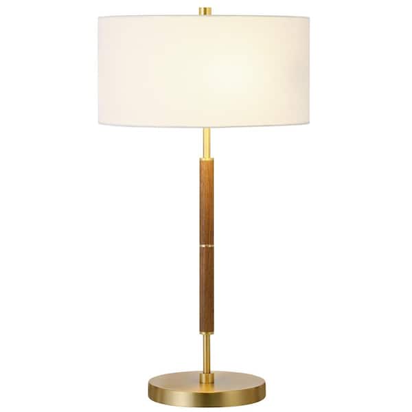 Brass And Rustic Oak 2 Bulb Table Lamp, Rustic Metal Petal Table Lamp