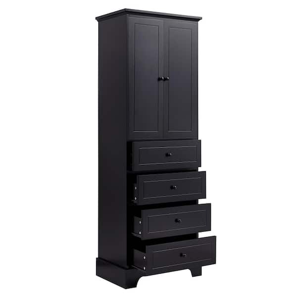 23.60 in. W x 15.70 in. D x 68.10 in. H Black Storage Linen Cabinet with 2-Doors, 4-Drawers and Adjustable Shelf