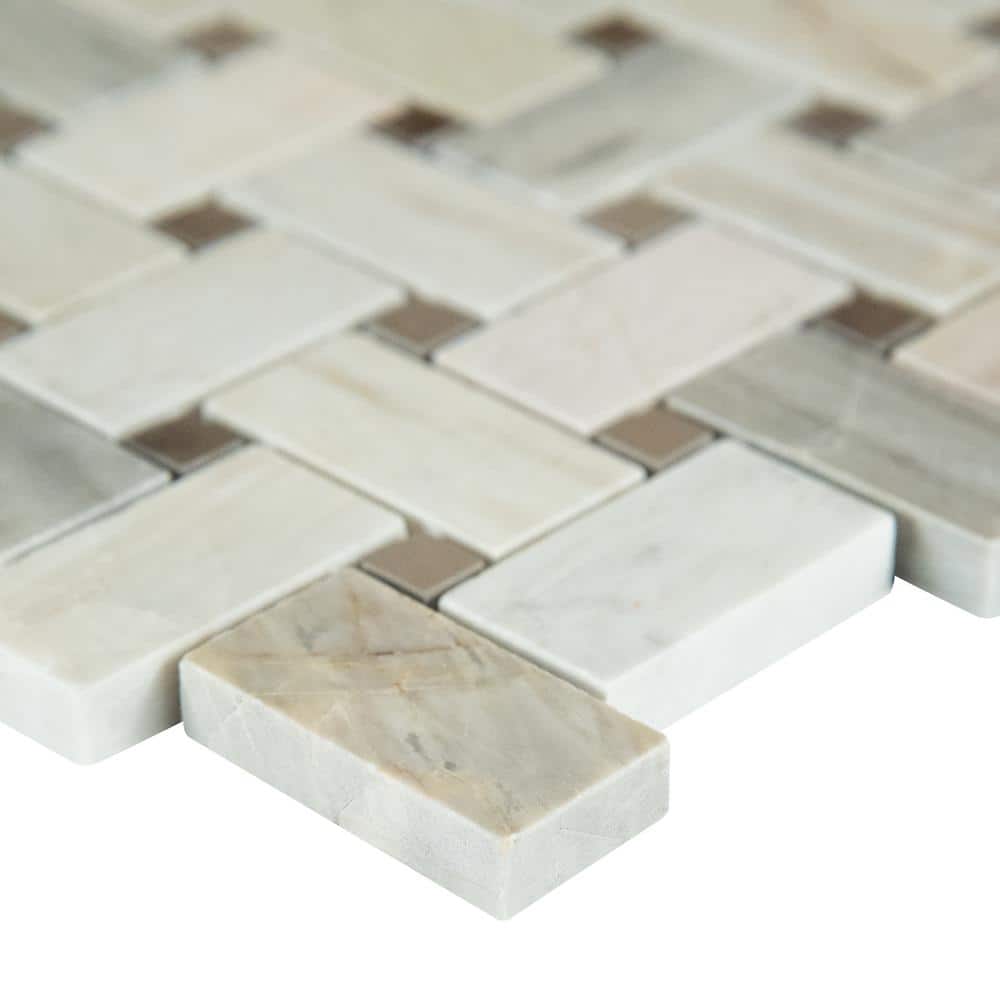 Angora Basketweave 12" x 12" Polished Marble Mosaic Tile