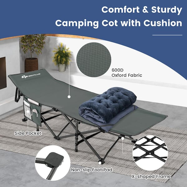 Gymax Wide Foldable Camping Cot Heavy-Duty Steel Sleeping