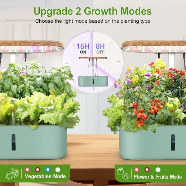 12-pod indoor aeroponic hydroponic planter with LED light for