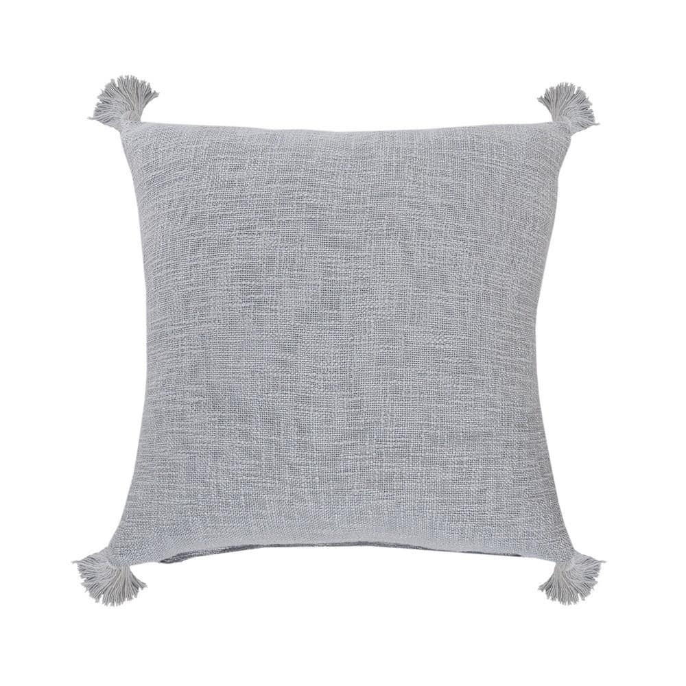 Casual Light Gray Solid Tasseled Soft Poly-Fill 20 in. x 20 in. Indoor  Thr