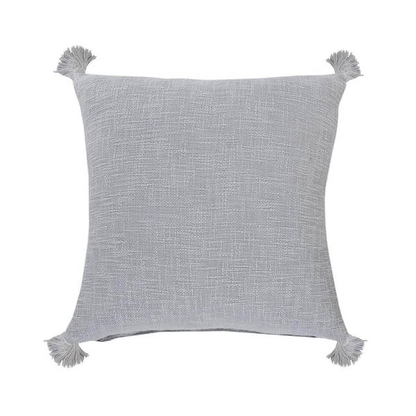 Unbranded Casual Light Gray Solid Tasseled Soft Poly-Fill 20 in. x 20 in. Indoor  Throw Pillow