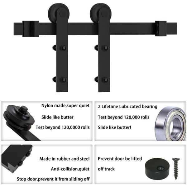 Matte Black Steel Sliding Barn Door Hardware Kit