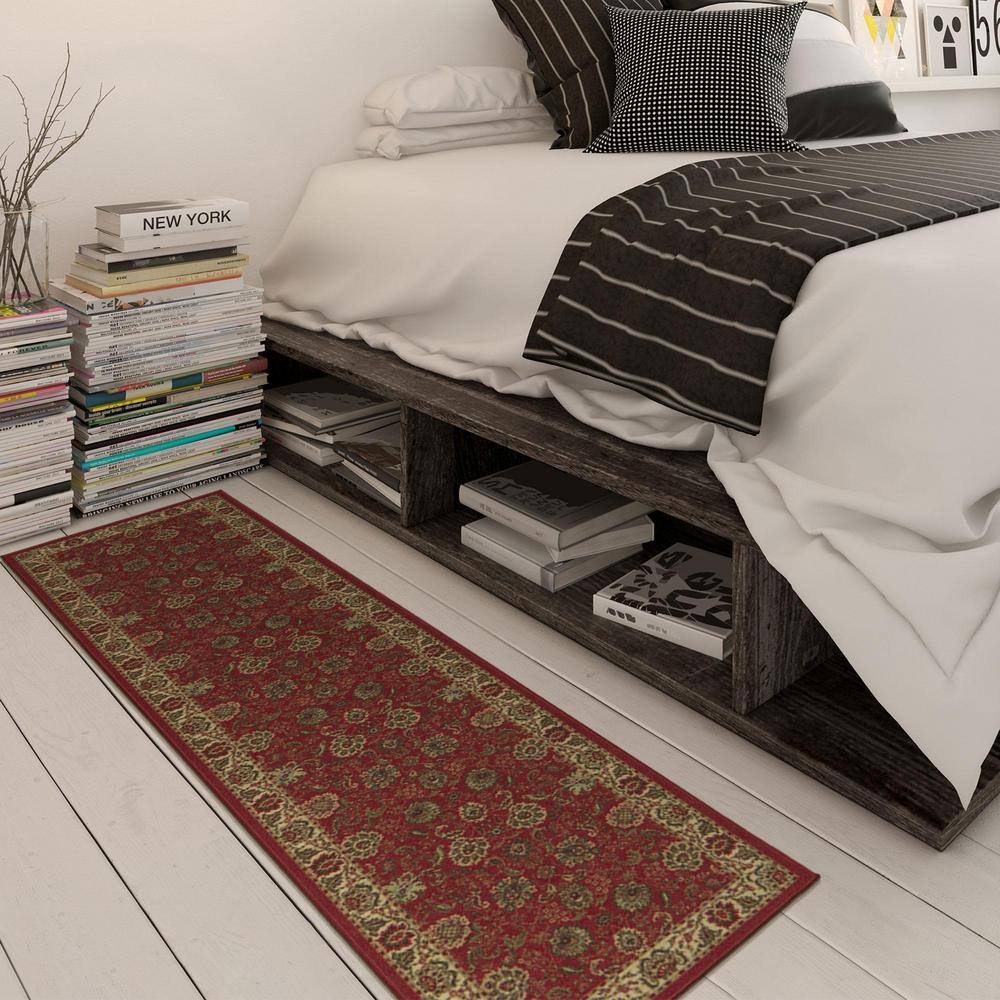 Ottomanson Red and Beige Synthetic Oriental Runner Rug, 20" x 59"