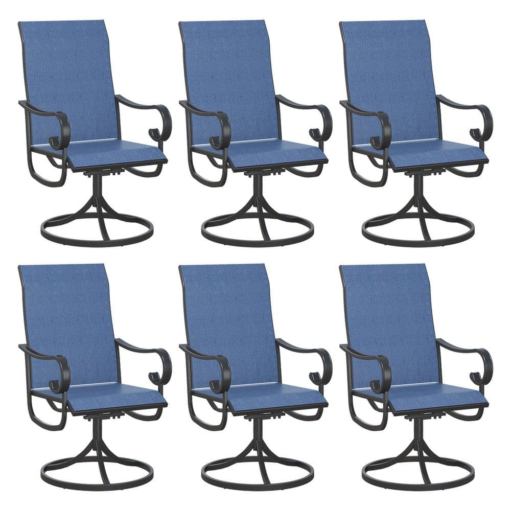 Navy Blue Outdoor Swivel Dining Chairs Set with Textilene Mesh and High Back Set of 6 price history on PriceWatchPro