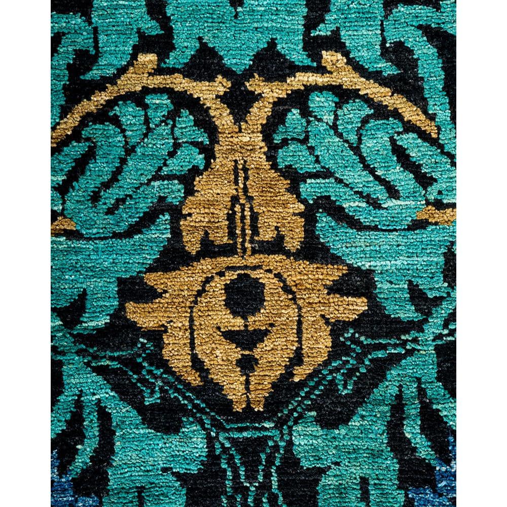 Hand-Knotted Black Floral Wool Rectangular Area Rug 8' x 10'