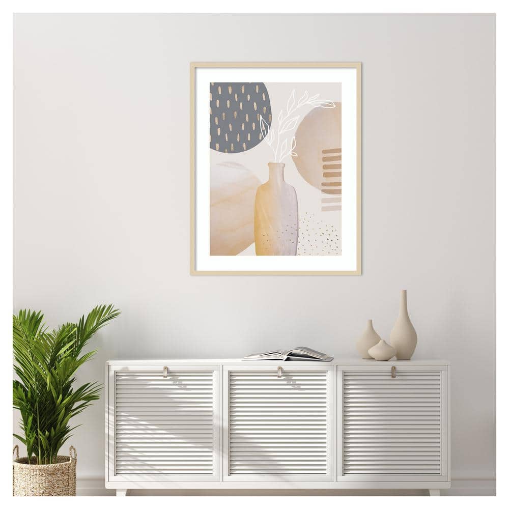 Mid Century Floral II Beige and Gray Framed Wall Art Print