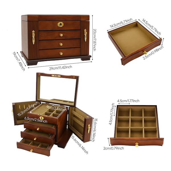YIYIBYUS 4-Drawer Wooden Jewelry Box with Mirror and Lock OT-ZJGJ