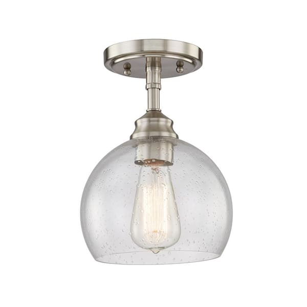 Vanity Art Belfort 7 in. 1-Light Ceiling Satin Nickel with Clear Seedy Glass Flush Mount