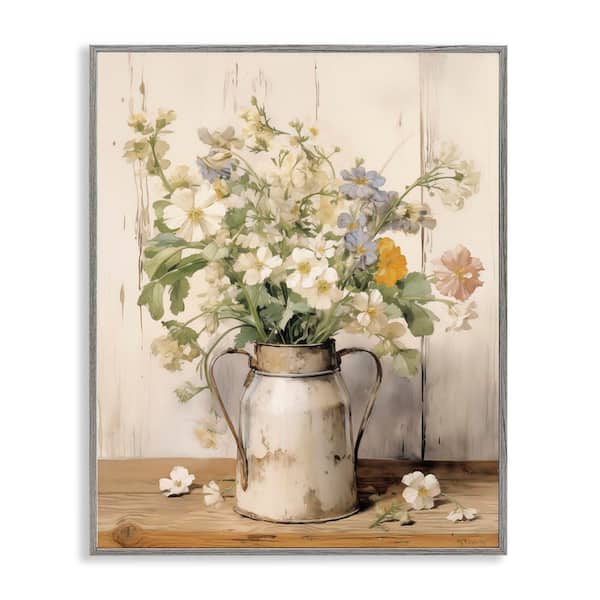 Stupell Industries Country Canister Bouquet by Arlington Prints Gray Framed Nature Giclee Art Print 14 in. x 11 in.