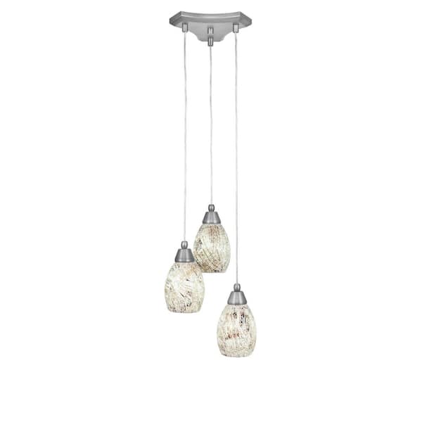 Unbranded Condor 3 Light Brushed Nickel, Cluster Pendant Light with 5 in. Natural Fusion Glass Shades, No bulbs included