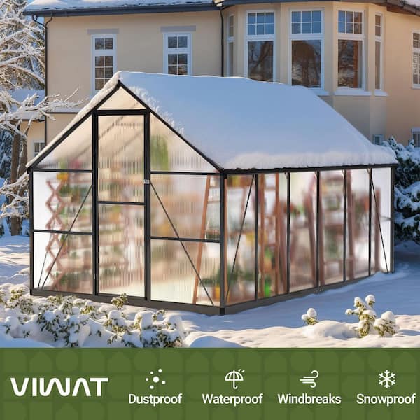 NETAJE 8 ft W x 12 ft D Black Polycarbonate Greenhouse with Quick