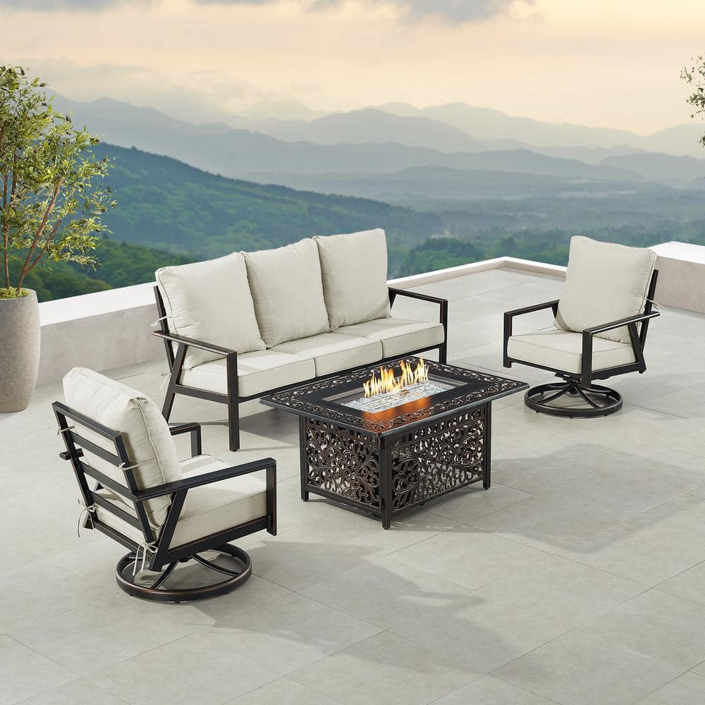 Black 5-Piece Aluminum Patio Fire Pit with Deep Seating Sofa and 2-Club Chairs Light Grey Cushions price history on PriceWatchPro