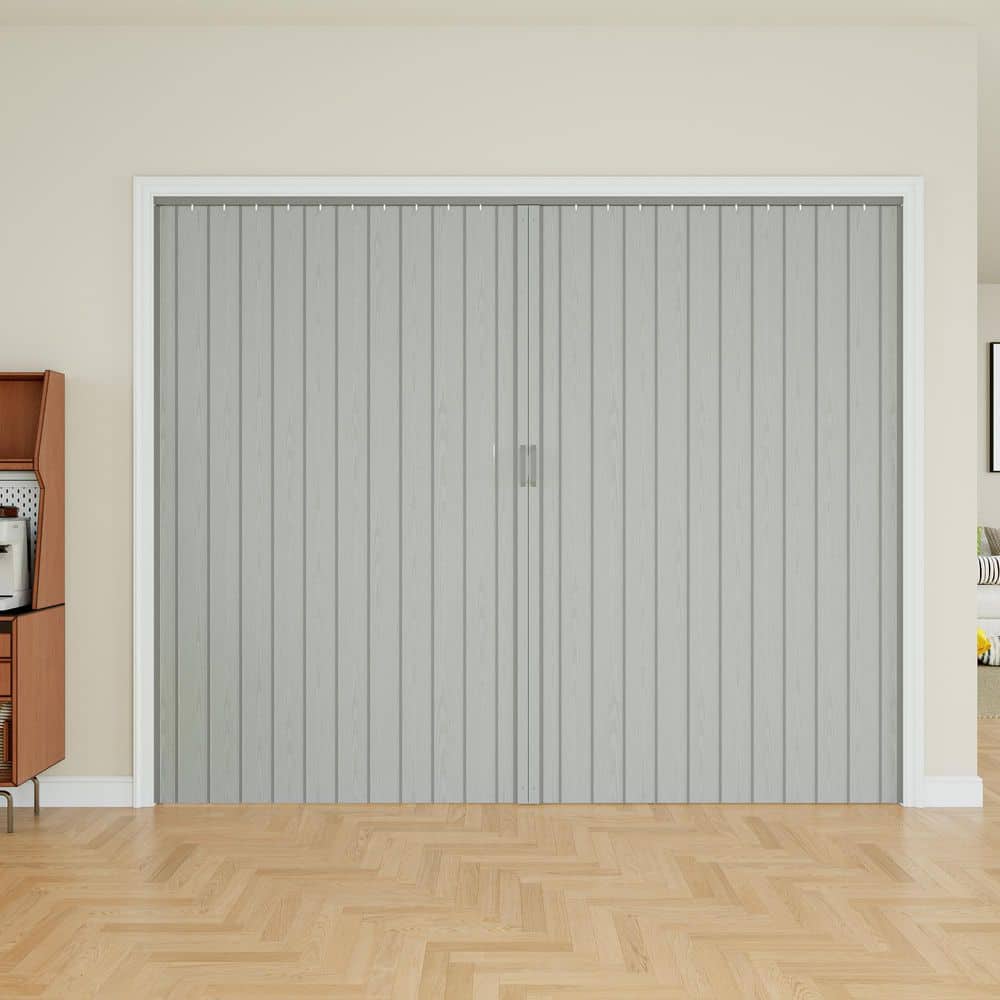 ARK DESIGN 96 in. x 80 in. Grey Woodgrain Vinyl PVC Accordion Door ...