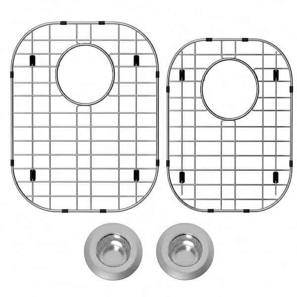 16 in. L x 13 in. W and 14.5 in. L x 11.2 in. W Stainless Steel Sink Protectors, Sink Bottom Grid with Sink Strainer