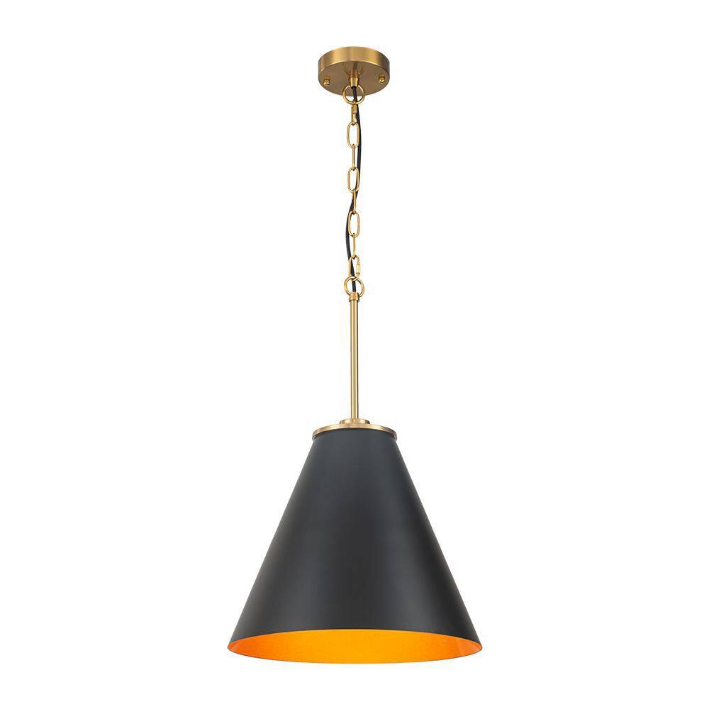 Barn 1-Light 15 in. W Black Cone Pendant Light with Brass Interior for Kitchen Island, Dining Room and Entryway price history on PriceWatchPro