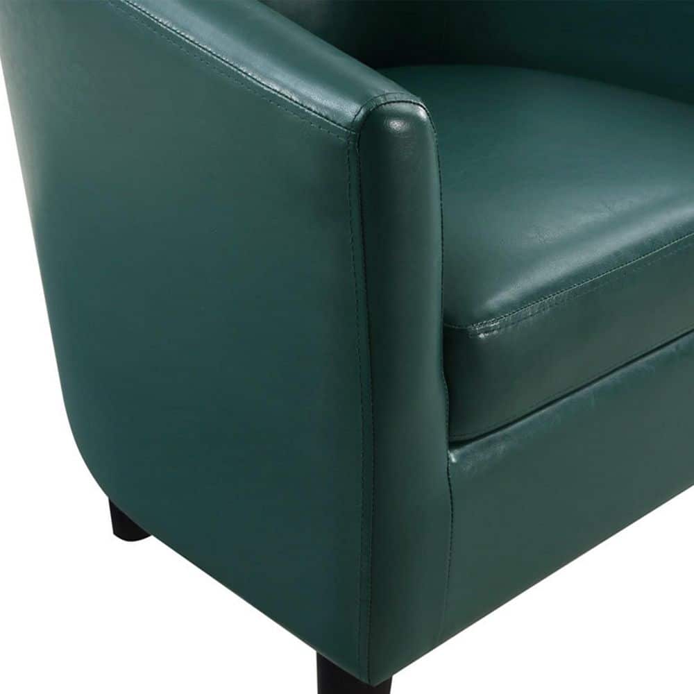 Forest Green Faux Leather Barrel Accent Chair with Ottoman