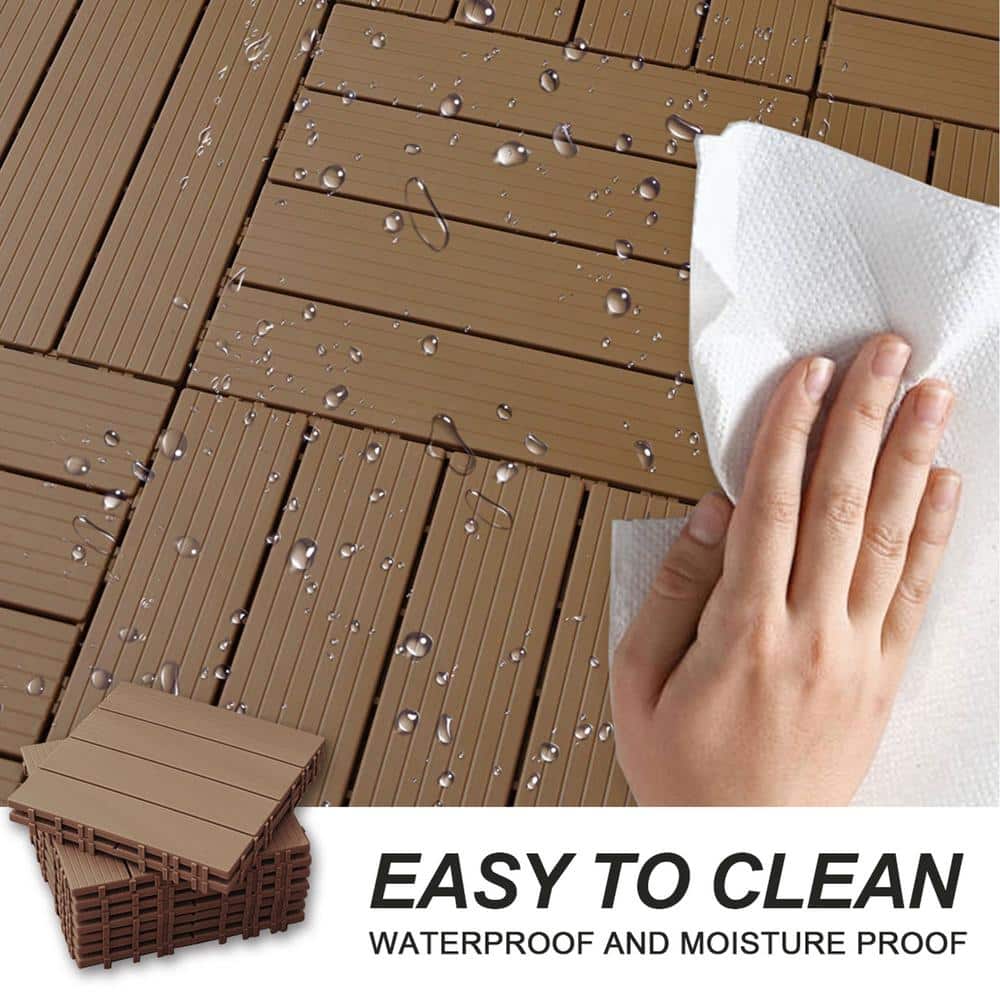 12" x 12" Light Coffee Interlocking Plastic Composite Deck Tiles