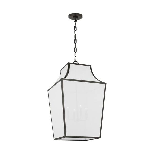 Generation Lighting - Arnio Extra Large 4-Light Aged Iron Hanging Pendant Light with White Linen Fabric Shade