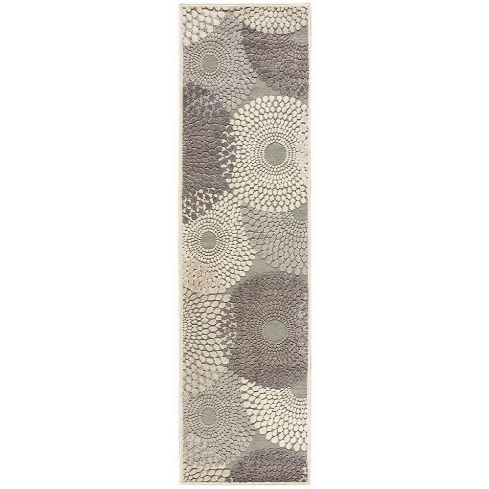 Nourison Graphic Illusions Grey 2 ft. x 8 ft. Geometric Modern Kitchen Runner Area Rug -  118011