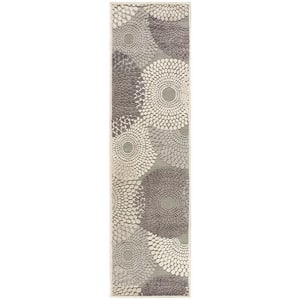 Graphic Illusions Grey 2 ft. x 8 ft. Geometric Modern Kitchen Runner Area Rug