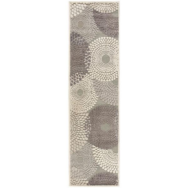 Nourison Graphic Illusions Grey 2 ft. x 8 ft. Geometric Modern Kitchen Runner Area Rug