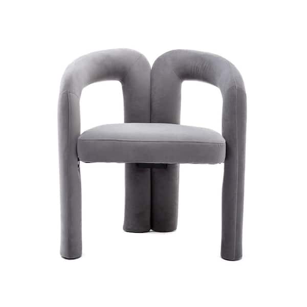 HOMEFUN 25 in. Modern Gray Velvet Arm Chair with Metal Frame