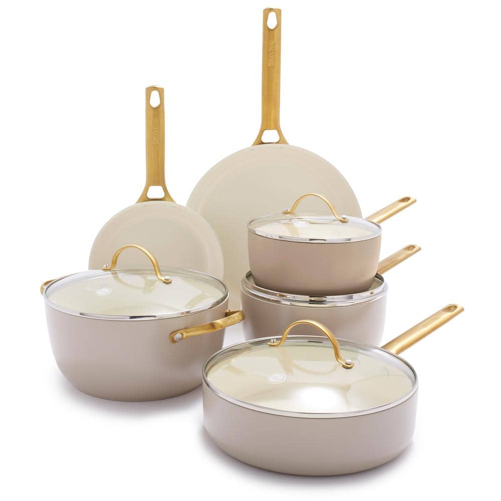 18-Piece Soft Grip Toxin-Free Healthy Ceramic Non-Stick Cookware Set,  Yellow, Dishwasher Safe