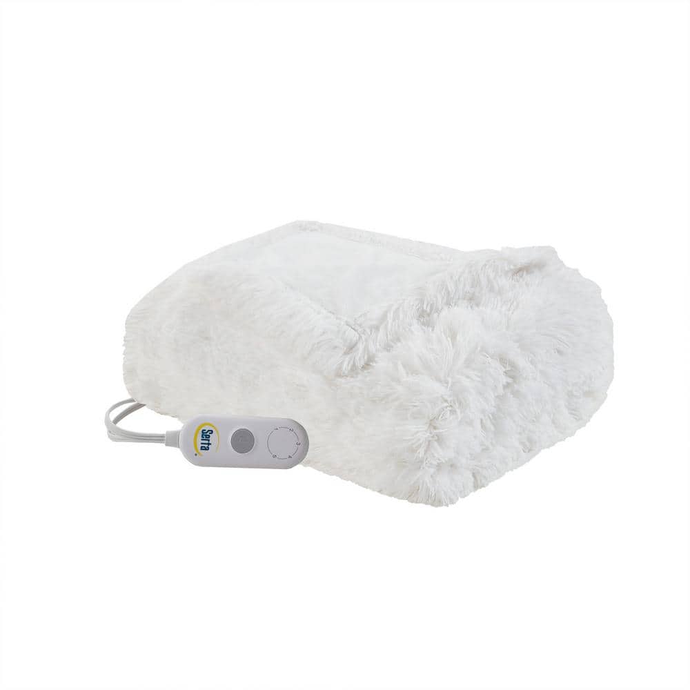 Ivory Faux Fur Electric Heated Throw Blanket