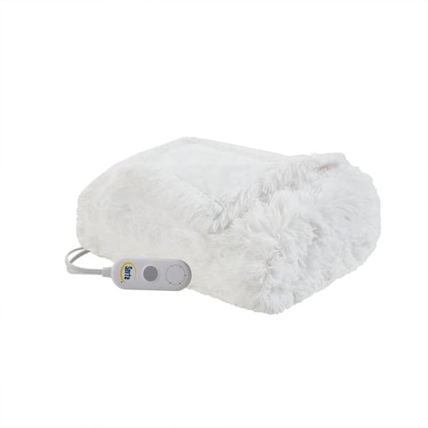Leena Heated White Faux Fur Electric Throw Blanket