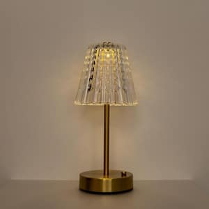 13 in. Elegant Modern Crystal Table Lamp with Gold Base and Built-in USB Charging Port Perfect for Bedroom Living Room