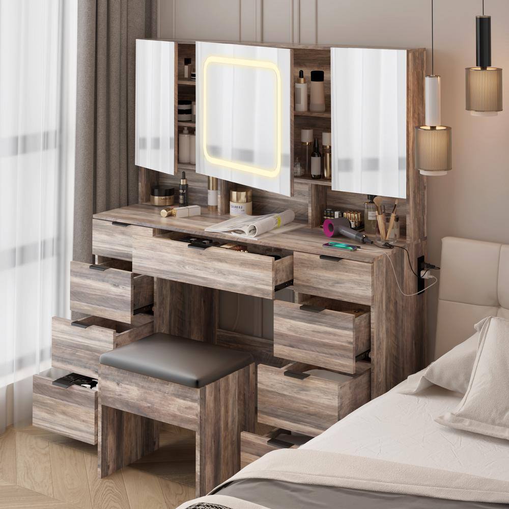 2-Piece White Makeup Vanity Set with Mirror Cabinet - thumbnail 9