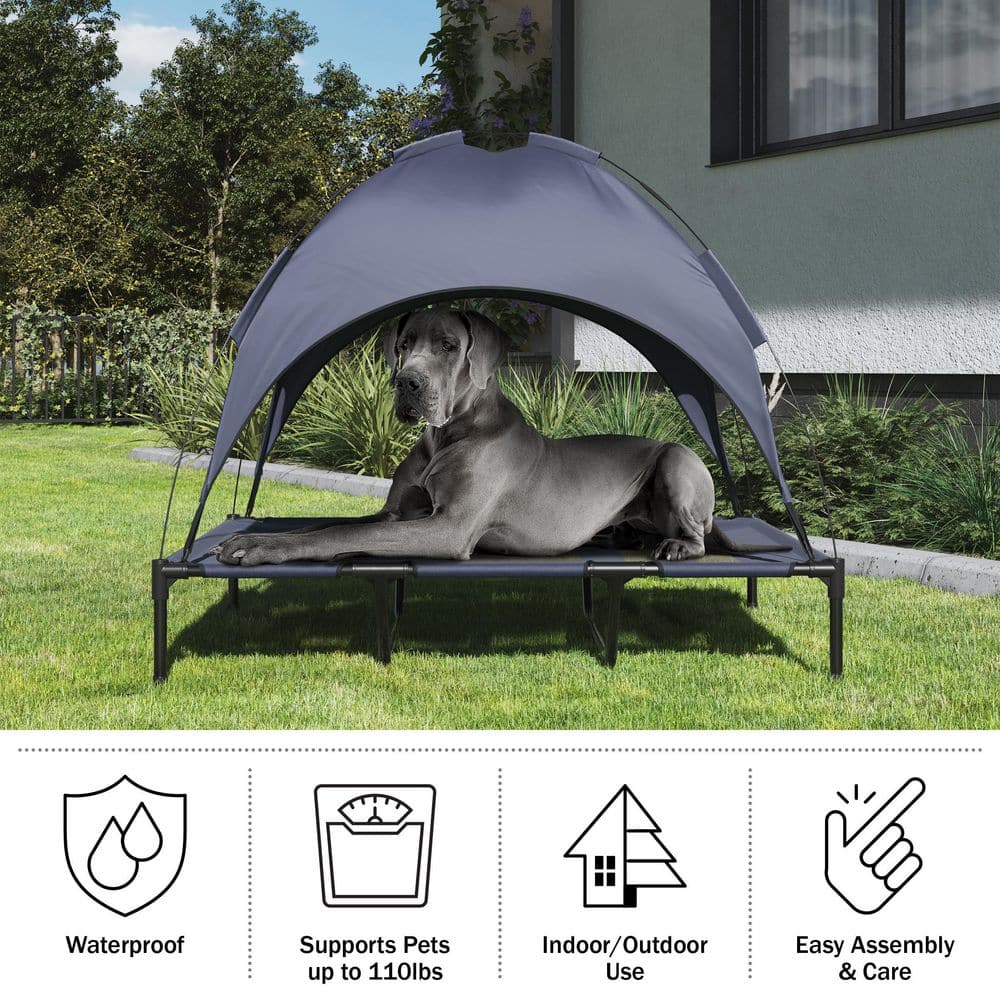 X-Large Navy Elevated Outdoor Dog Bed with Canopy