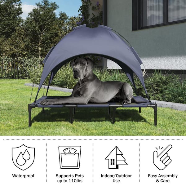 36in Outdoor Raised Cooling Pet Dog Bed w/ Canopy, Travel Bag