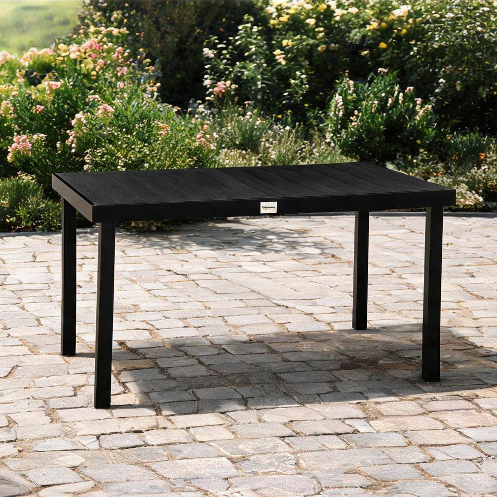 55-Inch Rectangular Outdoor Dining Table Seats 6 Black-Toned Woodgrain Finish Aluminum Frame price history on PriceWatchPro