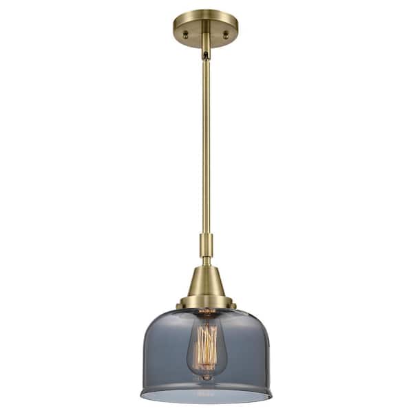 Innovations Bell 100-Watt 1-Light Antique Brass Standard Mini Pendant Light Smoked Glass Shade