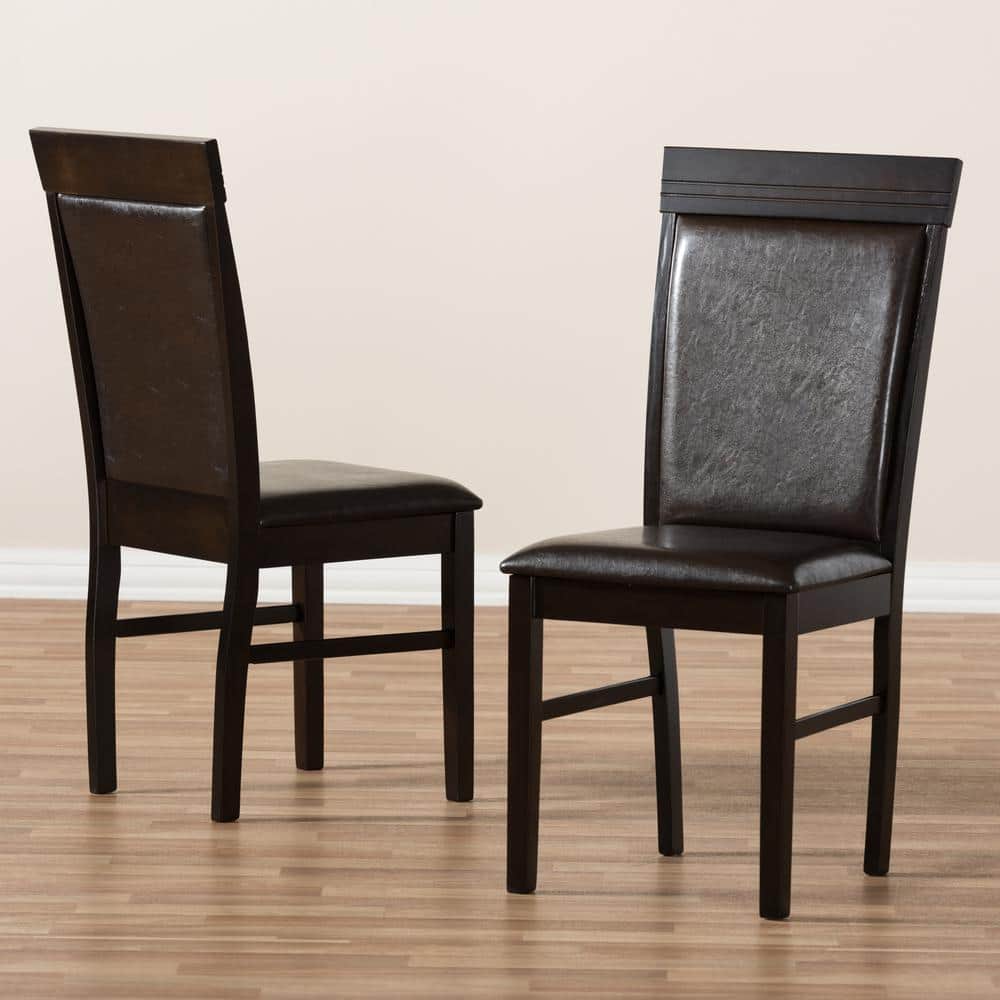 Set of 2 Thea Dark Brown Faux Leather Parsons Side Chairs