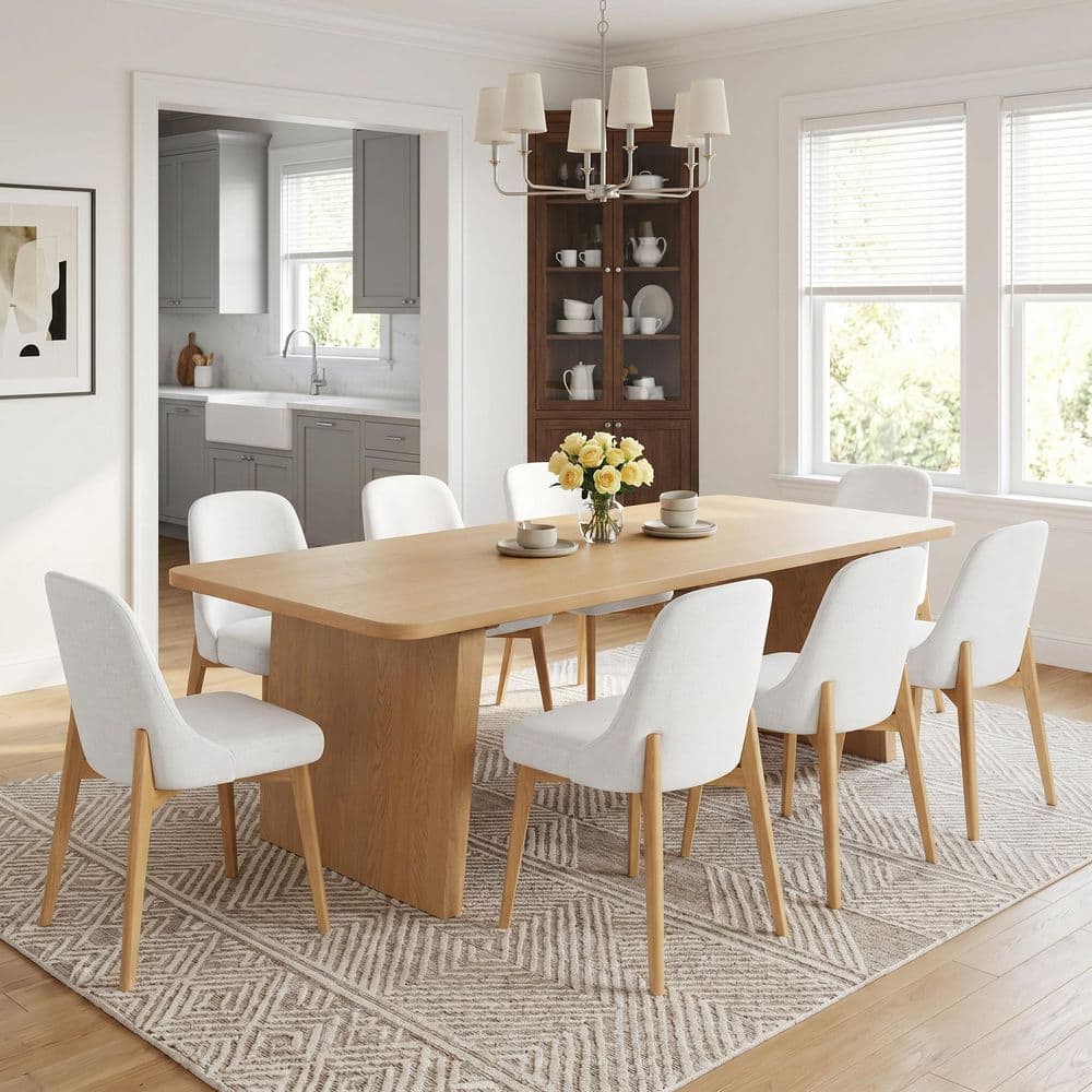 9 Piece Modern Rectangular Wood Top 79 in. Panel Base Dining Table Set Seats 8 price history on PriceWatchPro