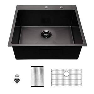 Black Stainless Steel 28 in. x 22 in. Single Bowl Undermount Kitchen Sink with Bottom Grid