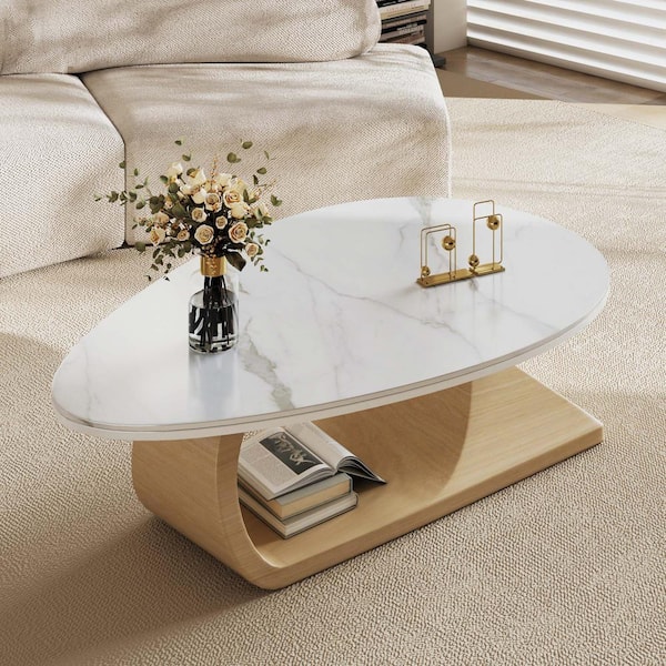 JASIWAY 47.2 in. Burlywood Oval Shape Sintered Stone Top Coffee