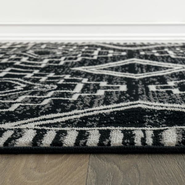 Transitional Bohemian Area Rug Black 2 ft. 3 in. x 12 ft. Runner Rug