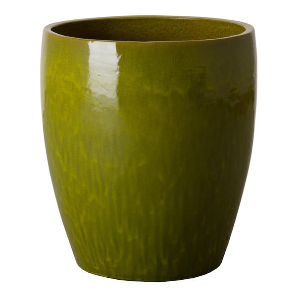 Bullet 18 in. D x 21 in. H Green Ceramic Round Planter with Drainage Hole