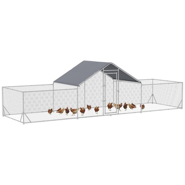 23 ft. x 6.6 ft. x 6.4 ft. Large Chicken Coop Metal Poultry Fencing for Chickens with Waterproof and Anti-UV Cover