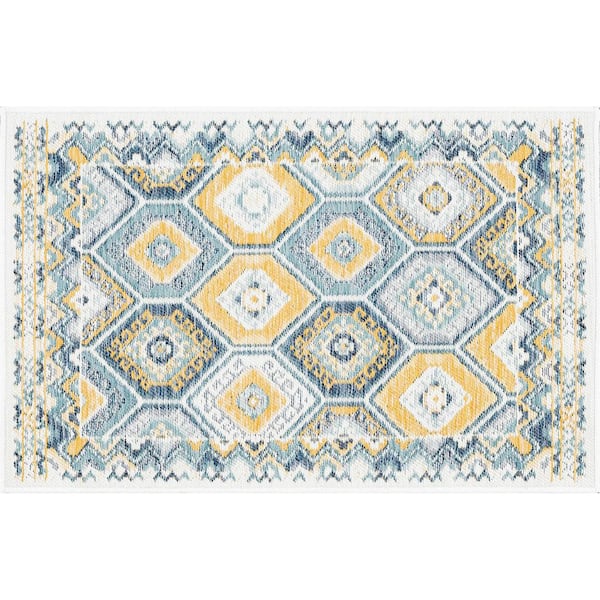 Flora Navy 2 ft. x 3 ft. Geometric Indoor/Outdoor Area Rug